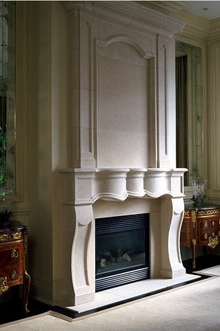 custom limestone fireplace mantel