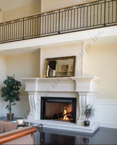 white limestone fireplace surround